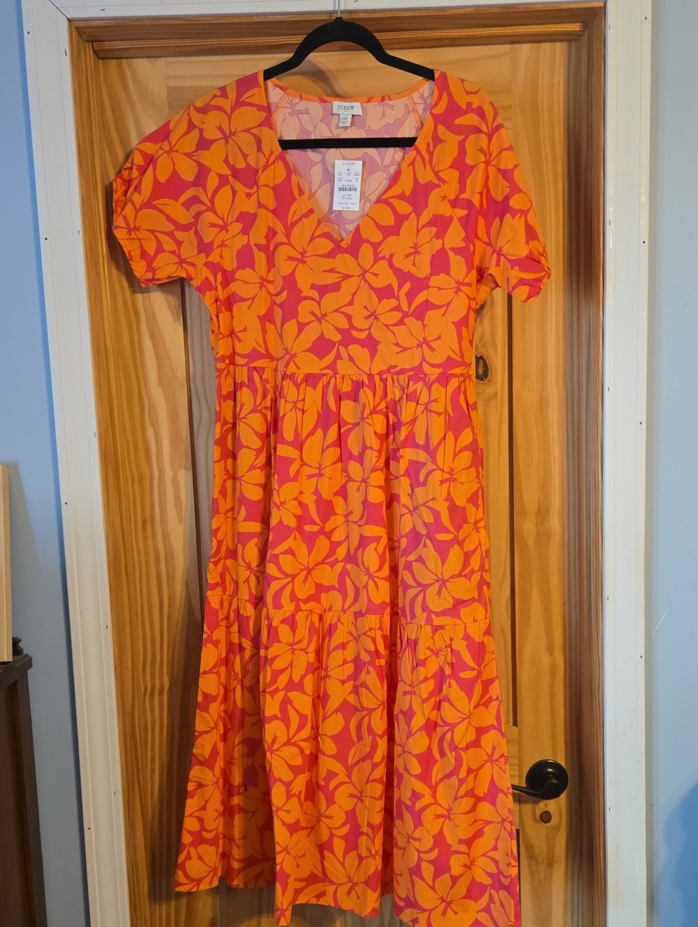 J. Crew Bright Orange and Pink Floral Midi Dress